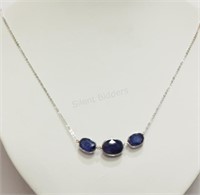 10K White Gold Sapphire & Diamond Necklace