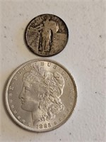 1885 MORGAN SILVER DOLLAR, & 1925 STANDING LIBERTY