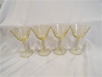 (4) Yellow, Glass, Floral Tall Champagne glasses