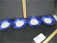 4 Flow Blue Plates 9"