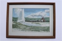 Yellowstone Lodge Orig Watercolor Tooby Burton