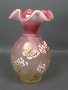 Fenton Cranberry Opal Butterfly Solstice Vase