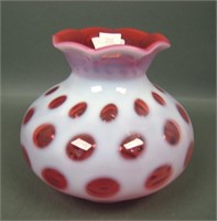 Fenton Cranberry Opal Coin Dot Shade Vase