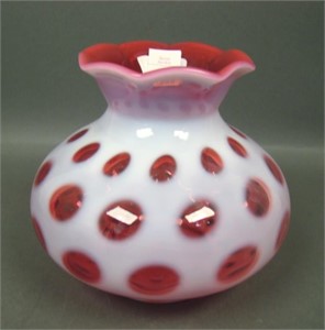 Fenton Cranberry Opal Coin Dot Shade Vase