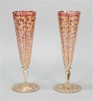 Pair of Moser Cranberry Champagne Flutes