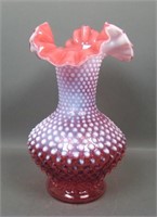 Fenton Cranberry Opal Hobnail Large Vase