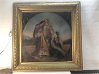 Antique oil on board religious mother Mary