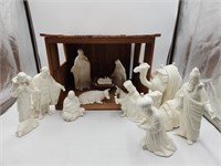 Vtg Ceramic Nativity Set 15 Piece Set