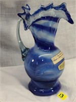 Blue Blown Glass pitcher Beucraft Ozarks