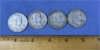 (4 PCS) 1950 - 1953 SILVER HALF DOLLARS -