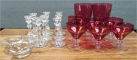 Cranberry Stemware & Crystal Mini Candlesticks