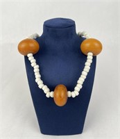 African Amber Resin Trade Bead Necklace