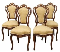 (4) VICTORIAN CARVED WALNUT PARLOR SIDE CHAIRS
