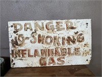 "DANGER "NO SMOKING" VTG. MEATAL SIGN 22"X36"