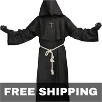 Medieval Monk Priest Robe Black Costume for Men