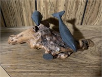 John Perry Whales Sculpture on Burl Wood (living