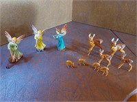 3 Vtg Plastic Angel Musicians & 8 Tiny Deer