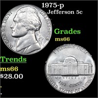 1975-p Jefferson Nickel 5c Grades GEM+ Unc