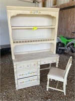 DIXIE 4 DRAWER DESK WITH HUTCH TOP, 2 PIECES. BROK