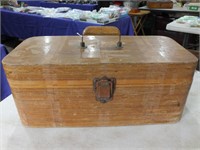 ANTIQUE WOODEN TACKLE BOX W/CONTENTS