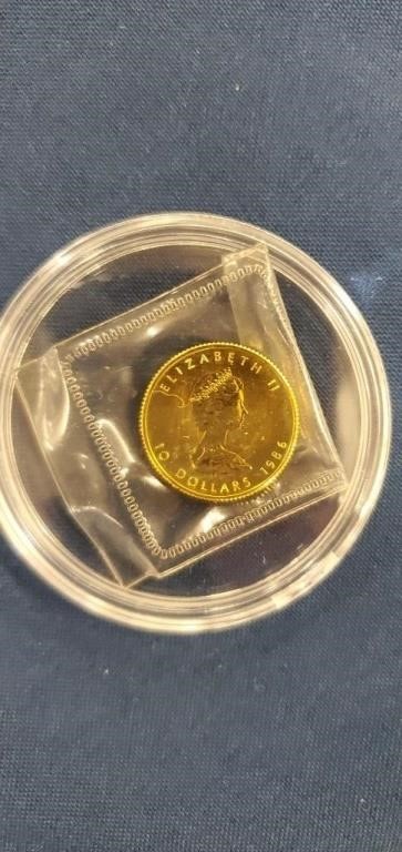 1 1986 Candadian Maple Leaf $10 gold piece 1/4