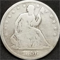 1856 US Seated Liberty Silver Half Dollar