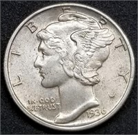 1936-P Mercury Silver Dime, High Grade