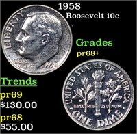 Proof 1958 Roosevelt Dime 10c Grades GEM++ Proof