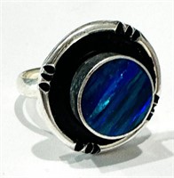RETRO BLUE FIRE OPAL MEXICAN STERLING SILVER RING