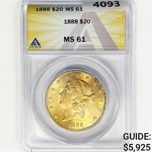 1888 $20 Gold Double Eagle ANACS MS61