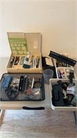Assorted office supplies, and containers