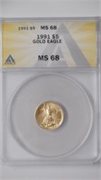 1991 $5 Gold Eagle ANACS MS 68