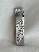 ANTIQUE WELLS ETCHED STERLING SILVER AND GLASS