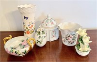 Mixed Vintage Floral Lot with Vases, Egg Dish &