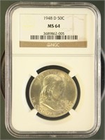 US Coins 1948-D Franklin Half Dollar MS64 NGC