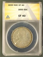 US Coins 1830 Capped Bust Half Dollar EF40 ANACS