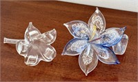 Two Vintage Art Glass Murano Style Flowers