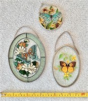 3 Vintage Butterfly Suncatchers with Stained