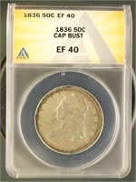 US Coins 1836 Capped Bust Half Dollar EF40 ANACS