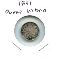 1891 Canadian Silver 5 Cent Coin - Queen Victoria