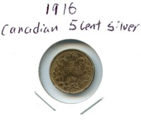 1916 Canadian Silver 5 Cent Coin