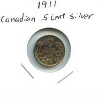 1911 Canadian Silver 5 Cent Coin