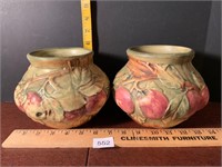 2 Antique Weller Art Pottery Vases Baldwin Apple