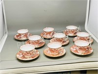 Royal Crown Derby china - Red Aves - 9 teacups