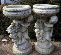 Concrete planters with cherubs 17 inches tall