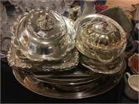 Tray of silver plate serving pieces