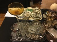 Tray of assorted glass, incl. silver overlay
