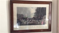 Large Oak framed hunt scene engraving, titled the