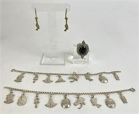 Coin Silver Charm Bracelets, Ring & Earrings