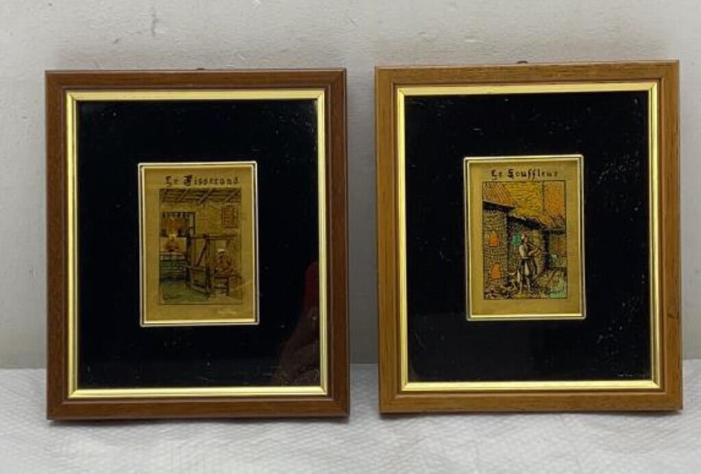 Pair of 6x5in Giusti art - 23k Gold foil